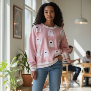 Pink Ghost Print Sweatshirt